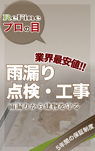 ReFineのプロの目 雨漏りから建物を守る 業界最安値!!雨漏り点検・工事